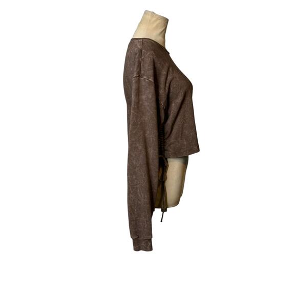 FOREVER 21 brown long sleeves side ties cropped sweatshirt size Medium - Picture 6 of 16